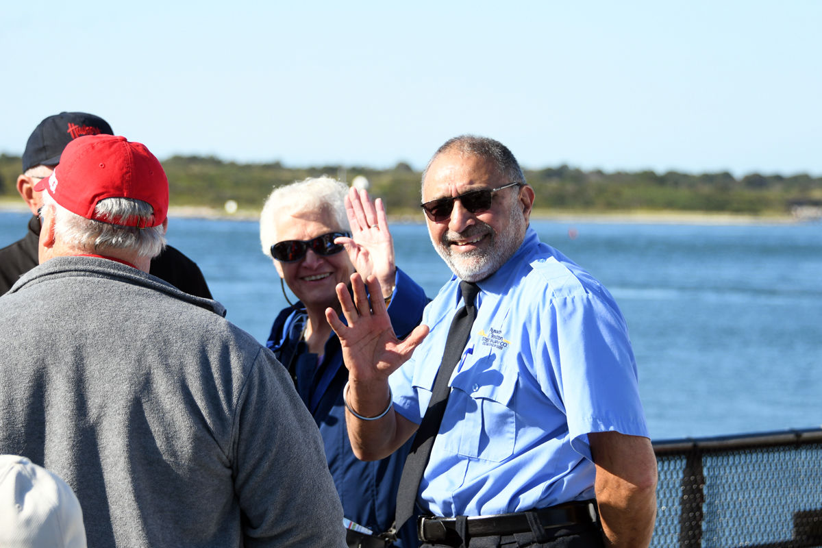 192 Ferry to Martha's Vineyard - Karl Sherman, Alden and LaVerna Quiring and bus driver Vijay..jpg